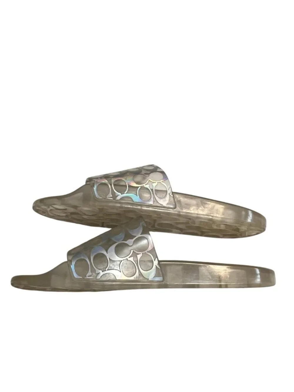 Coach Clear Signature Logo Jelly Slides Iridescent Size 6M Women’s Sandals